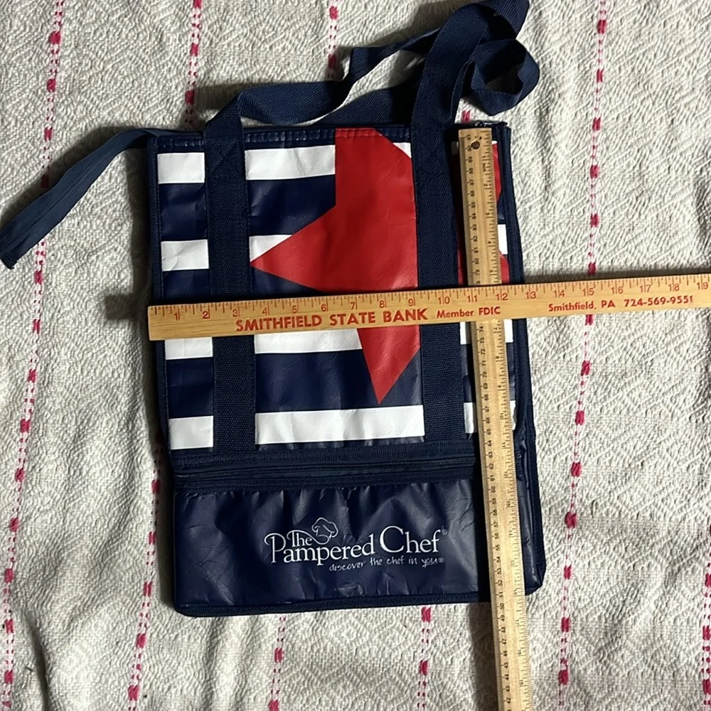 The Pampered Chef Blue and Red Striped Tote